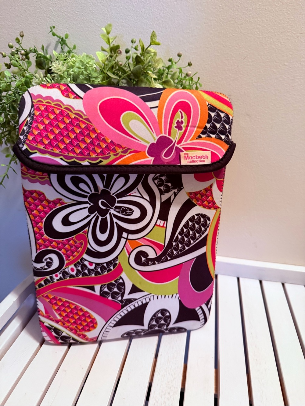 Macbeth Collection by Margaret Josephs Pink Black Floral Neoprene Tablet Sleeve